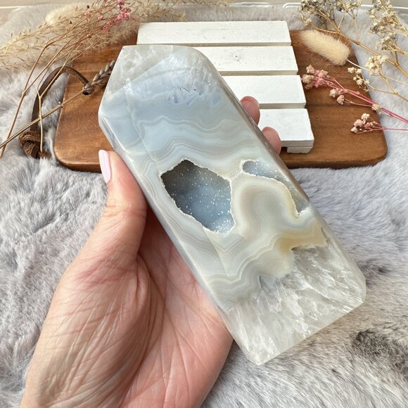 Gorgeous Agate Tower with Druzy | Agate Polished Point - Picture 6 of 7